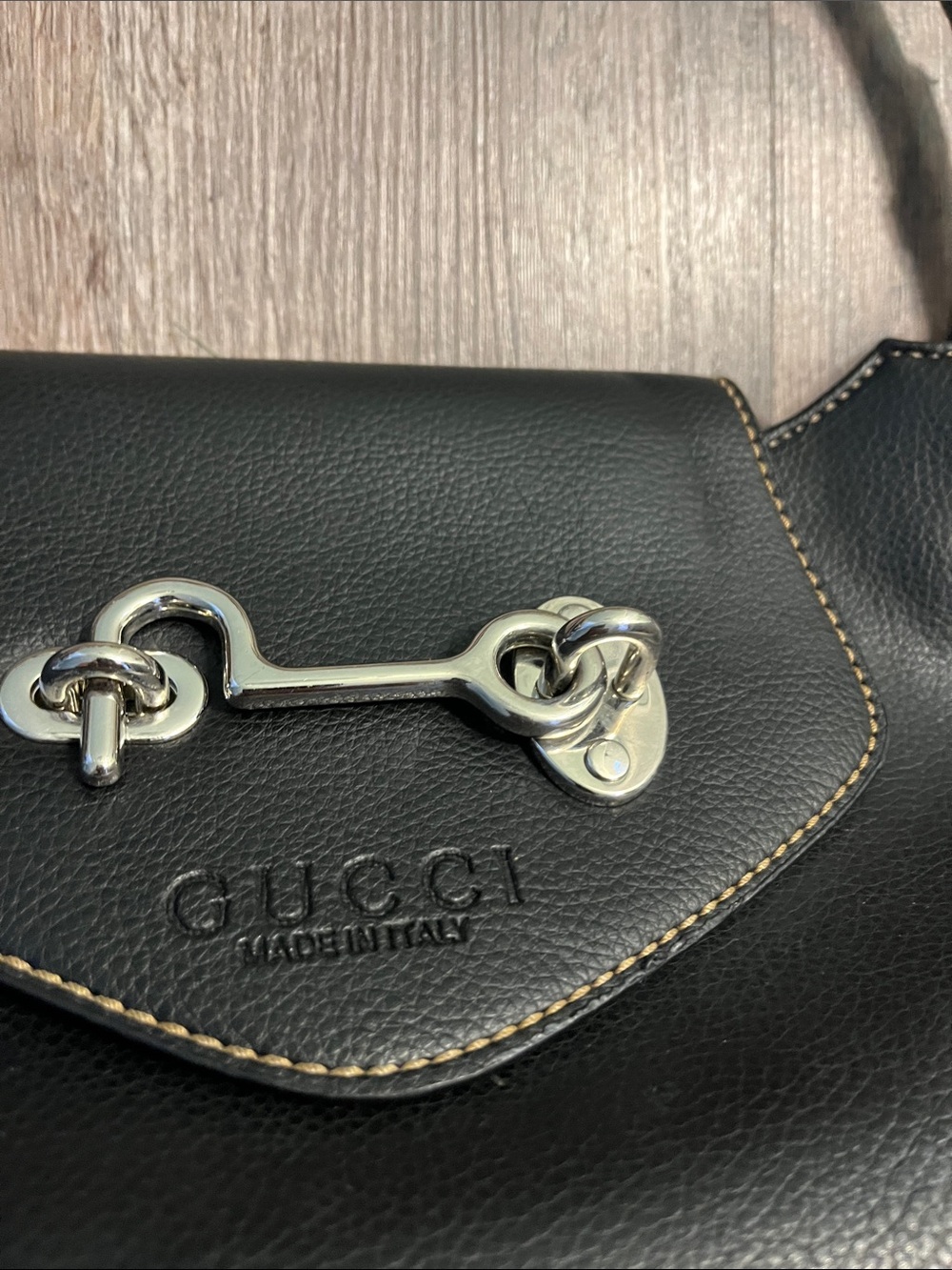 Gucci Black Leather Shoulder Bag with Silver Horsebit Accent - Picture 7 of 10